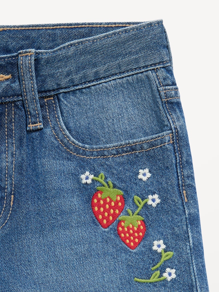 High-Waisted Baggy Embroidered Wide-Leg Jeans for Girls