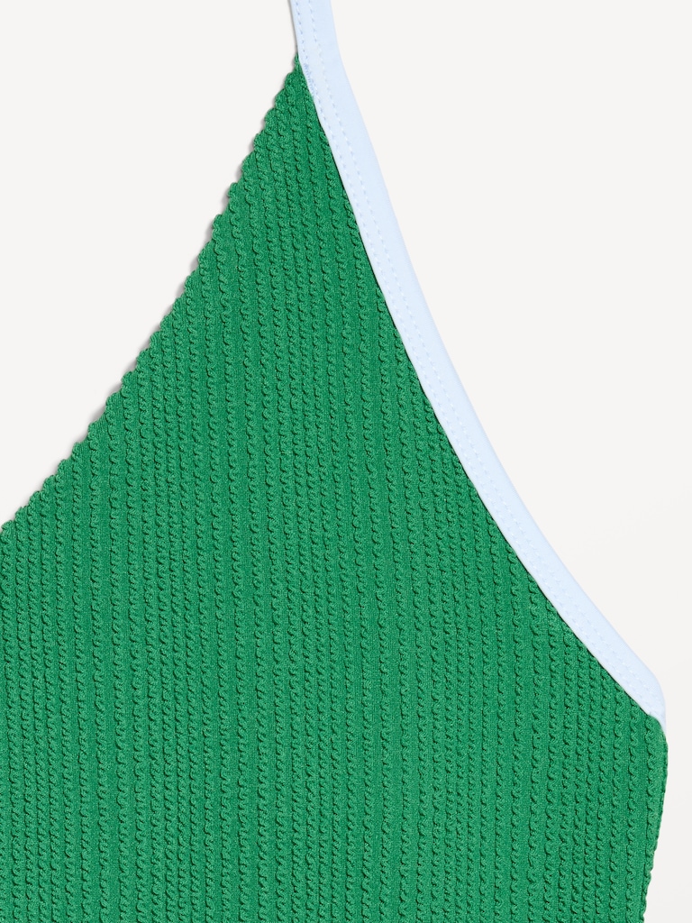 Ribbed V-Neck Halter One-Piece Swimsuit