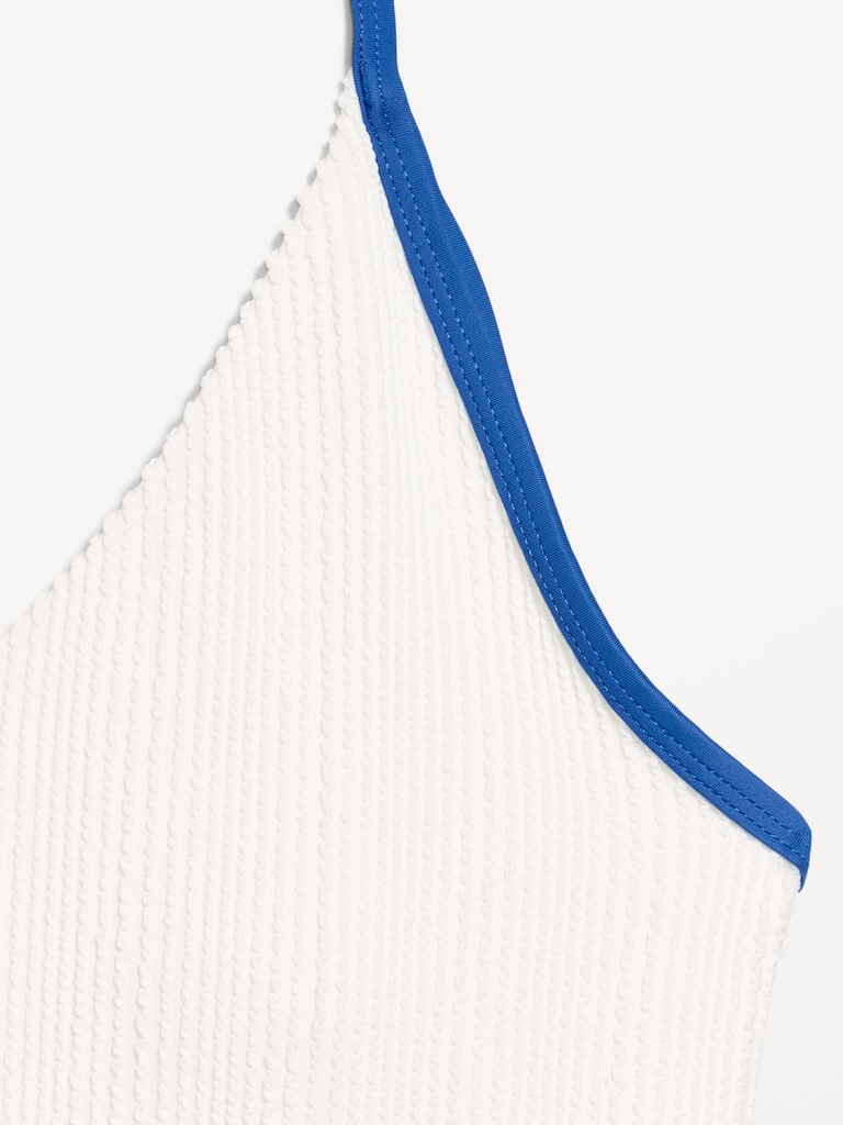 Ribbed V-Neck Halter One-Piece Swimsuit