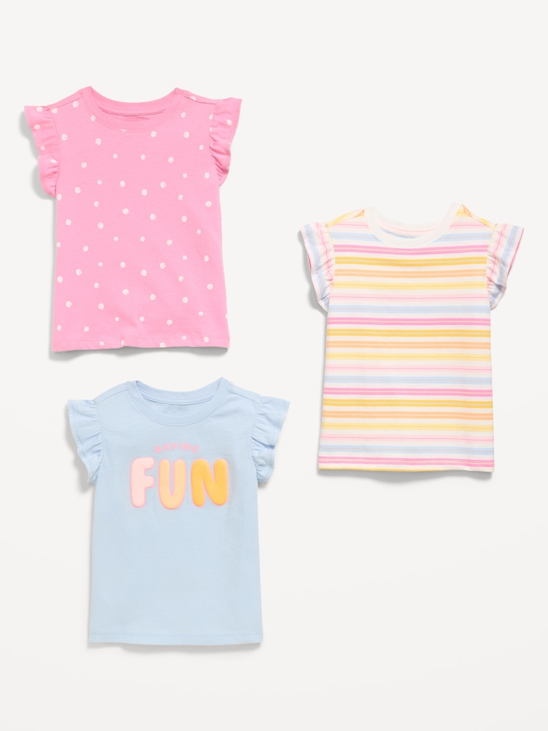 Short Ruffle-Sleeves T-Shirt 3-Pack for Toddler Girls