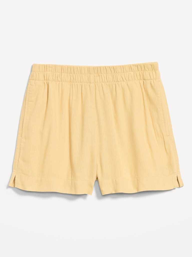 High-Waisted Beach Linen Pull-On Shorts