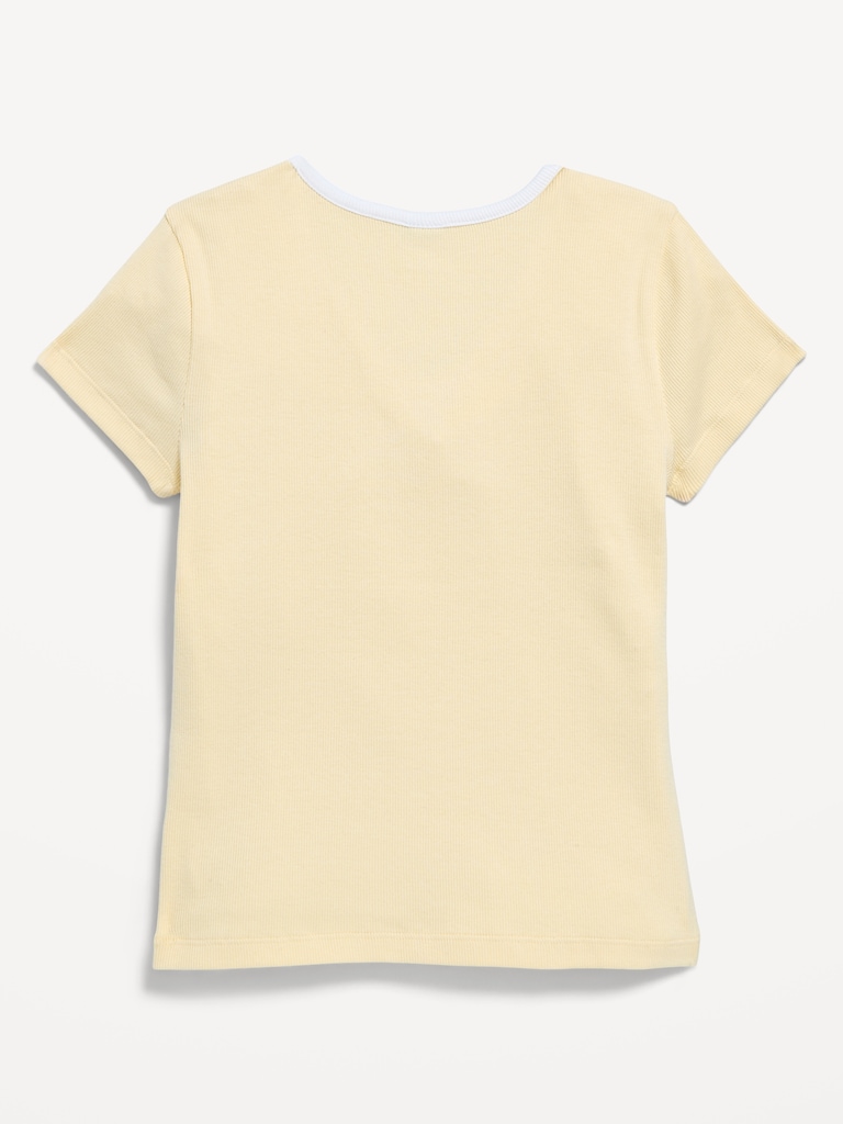 Fitted Short-Sleeve Ribbed Bow Top for Girls