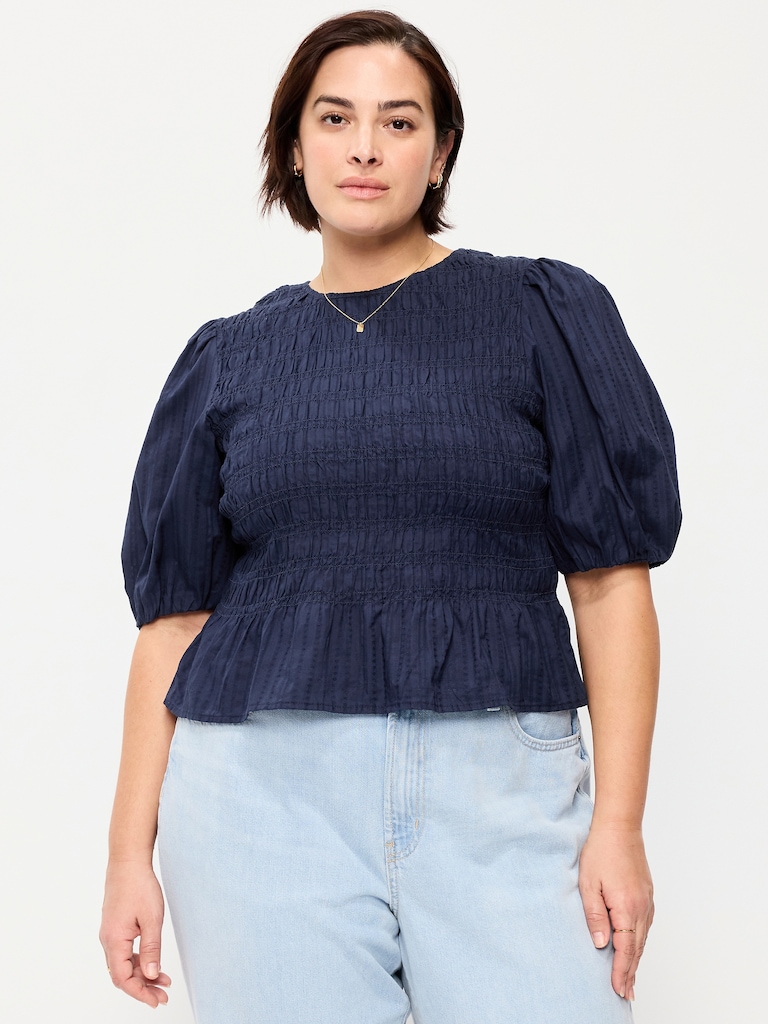 Puff Sleeve Peplum Smocked Top