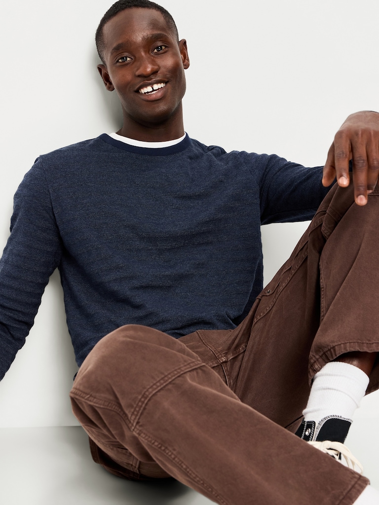 Long-Sleeve Textured-Knit Striped T-Shirt