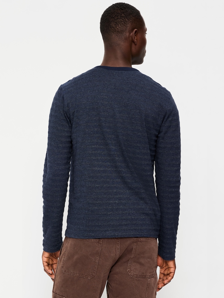 Long-Sleeve Textured-Knit Striped T-Shirt