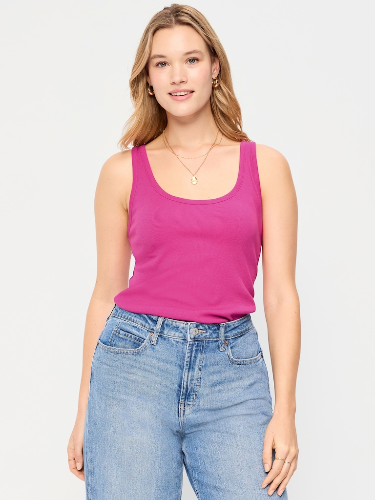First-Layer Ribbed Scoop-Neck Tank Top