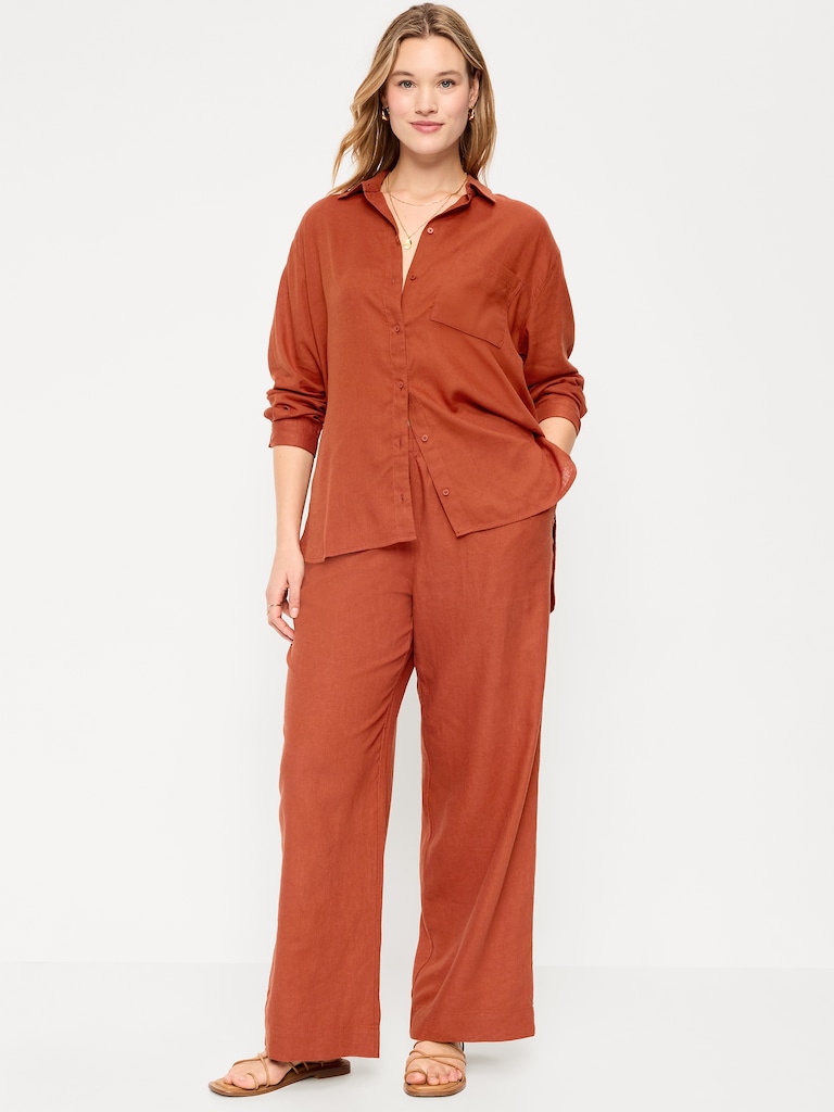 High-Waisted Linen-Blend Wide-Leg Pants