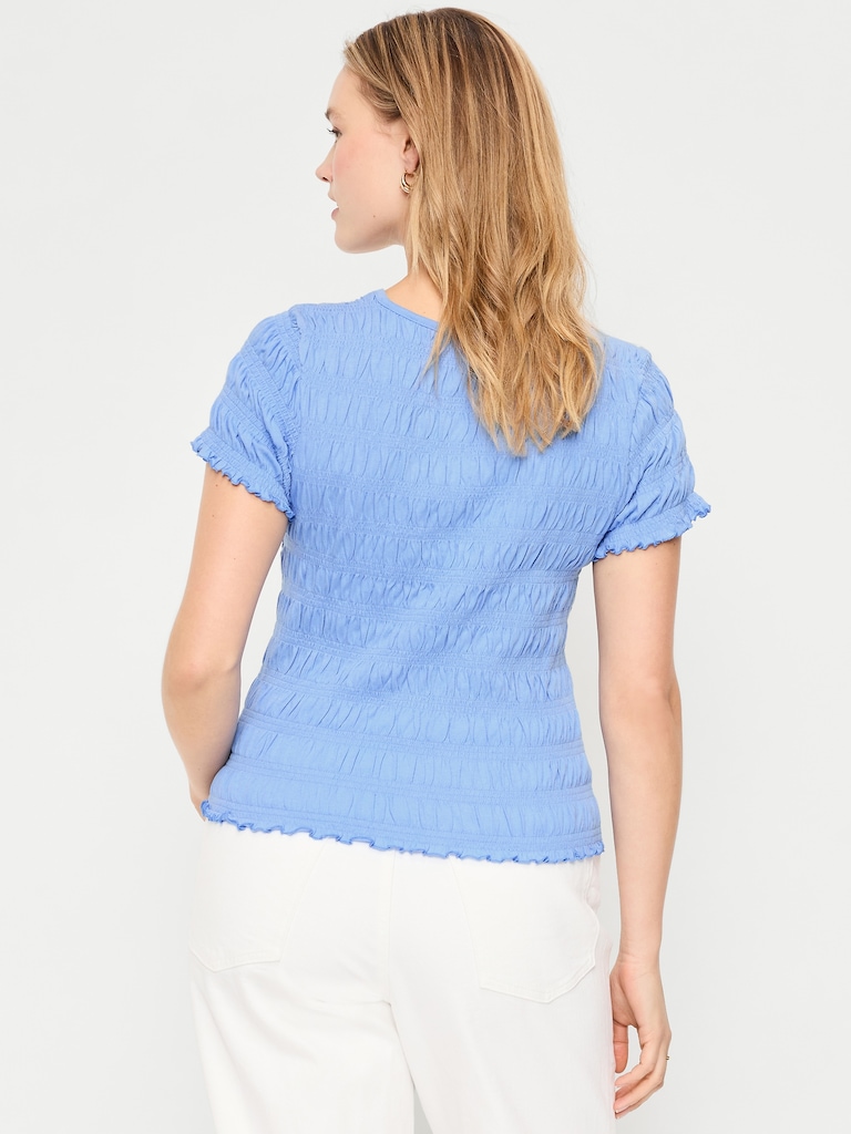 Slit-Neck Smocked Top