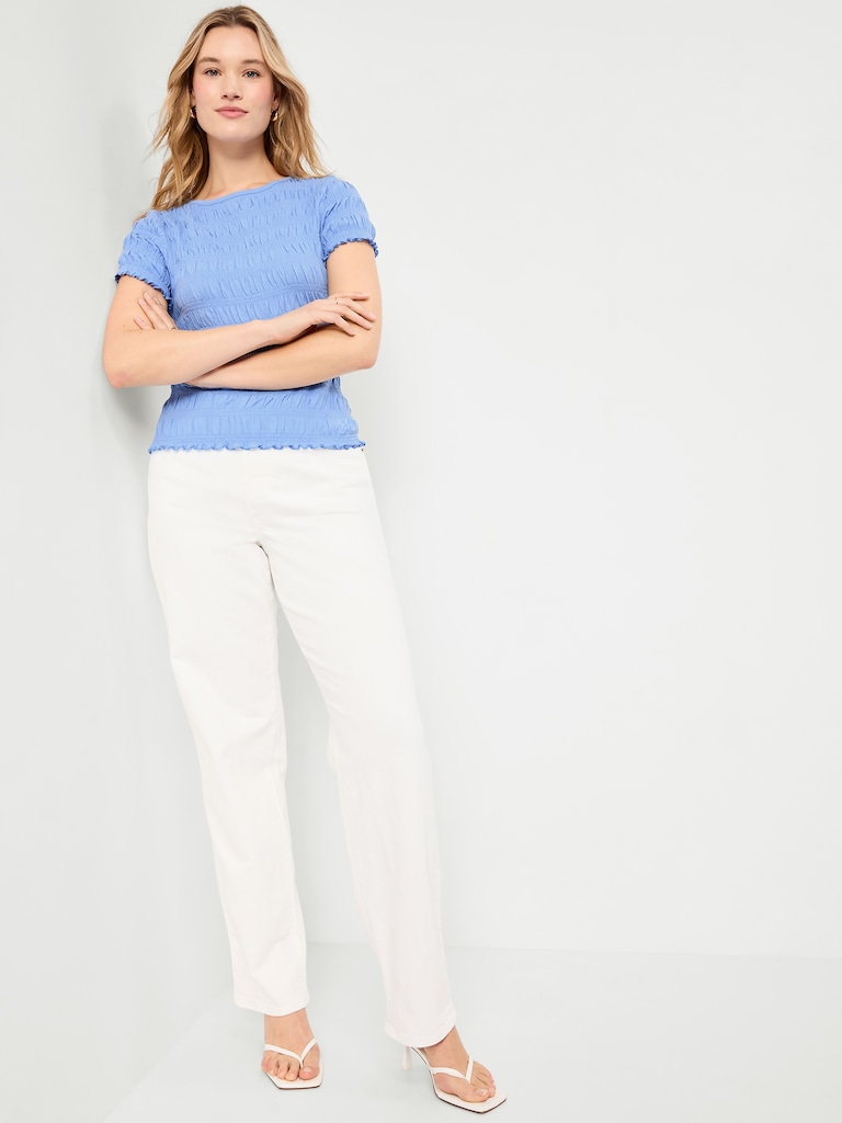 Slit-Neck Smocked Top