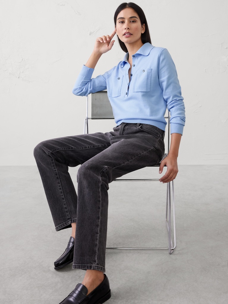 Cloud Soft Polo Henley Pullover Sweater