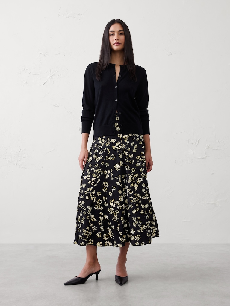 Godet Sheen Midi Skirt