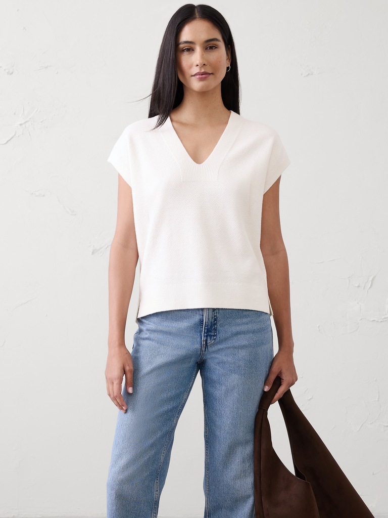 Textured V-Neck Sweater Vest