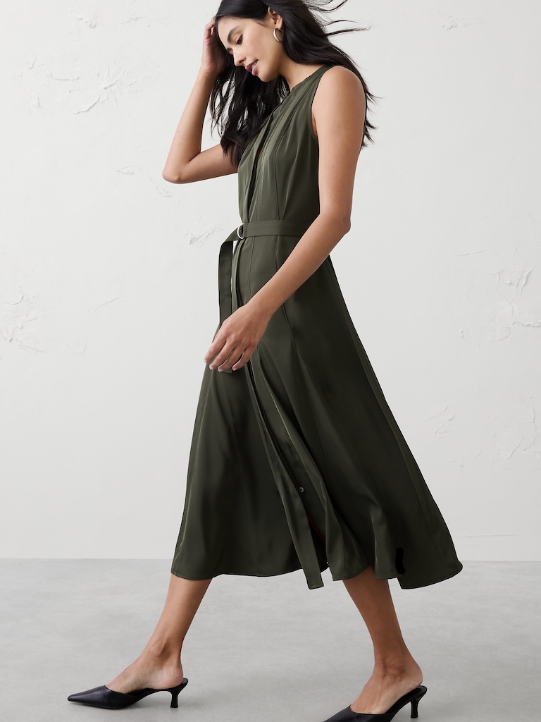 Sheen Twill Godet Midi Dress