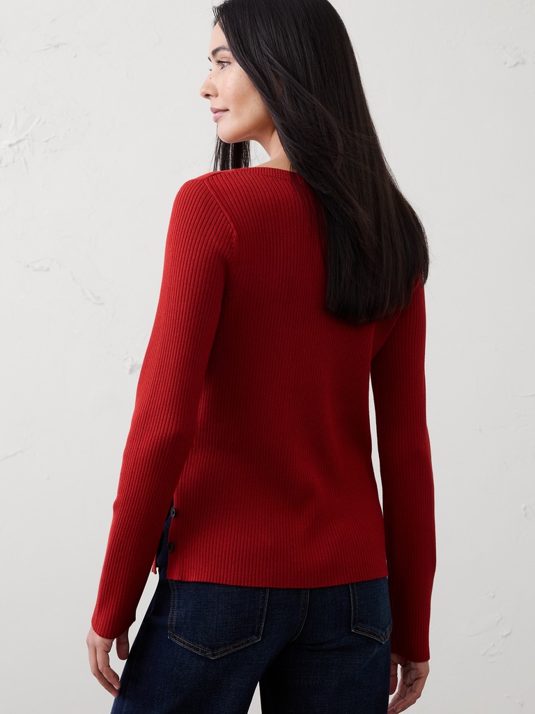 Ribbed Boatneck Pullover Sweater