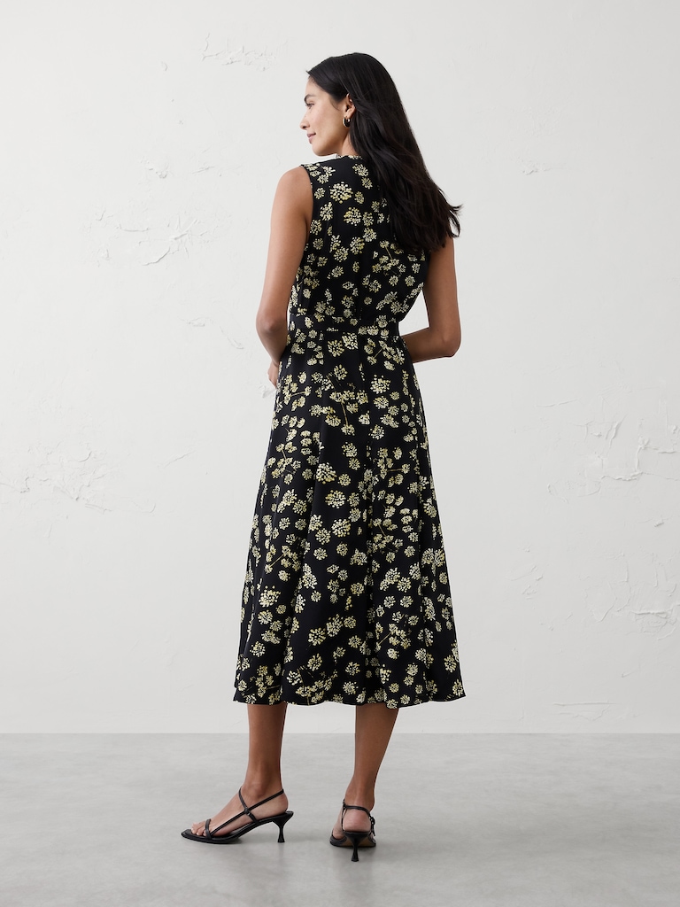 Sheen Twill Godet Midi Dress