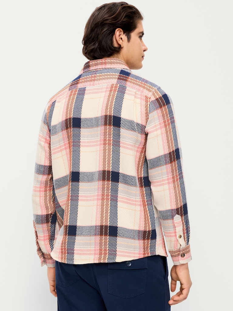 Loose Fit Textured Plaid Pocket Shirt