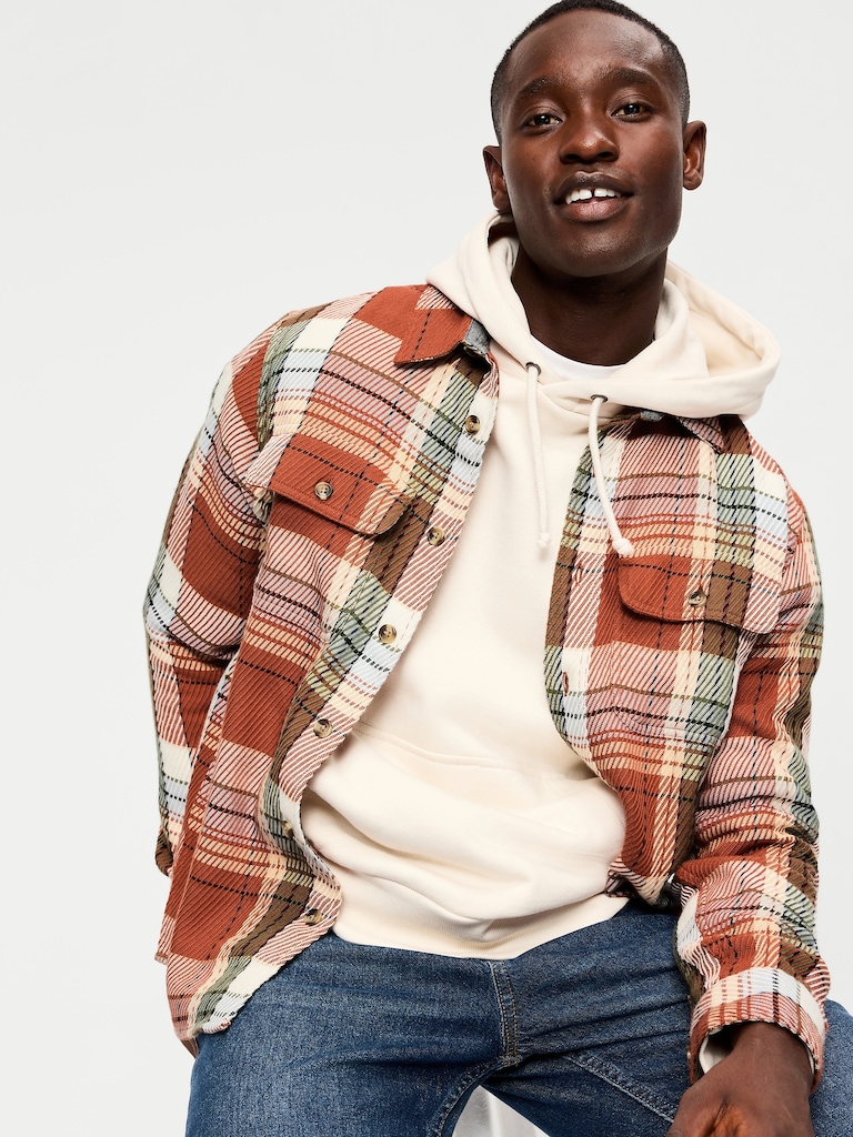 Loose Fit Textured Plaid Pocket Shirt