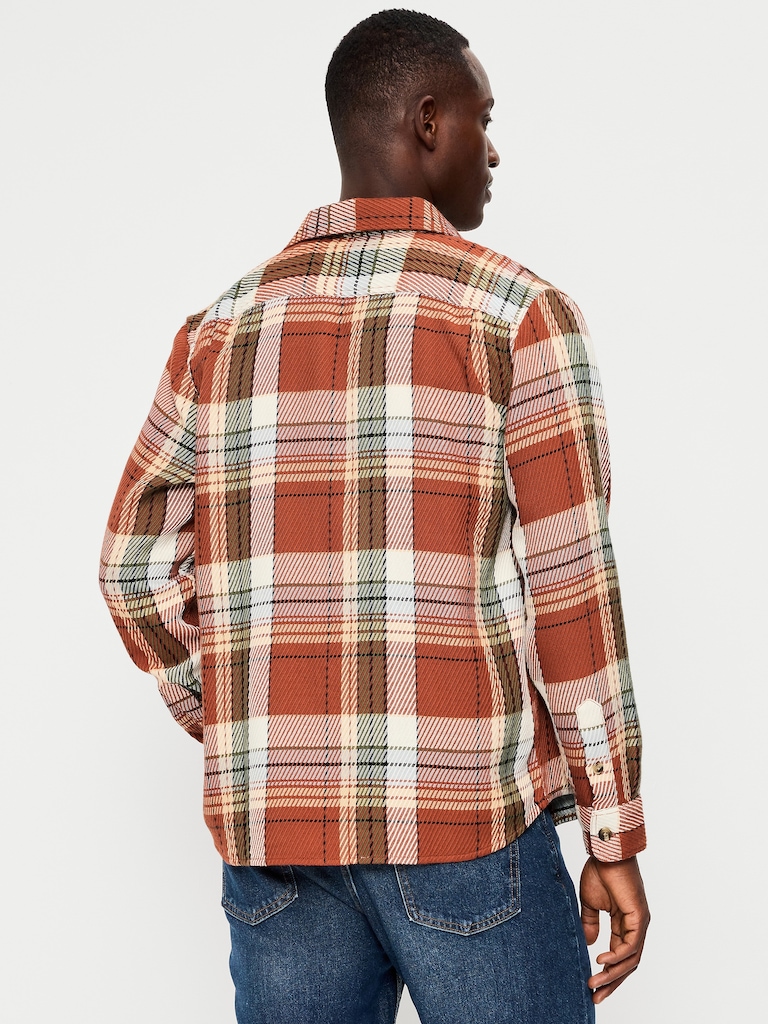 Loose Fit Textured Plaid Pocket Shirt