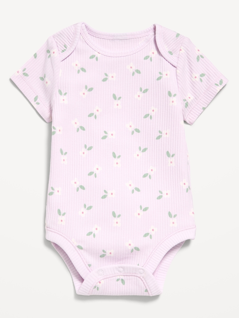 Printed Short-Sleeve Ribbed Bodysuit for Baby