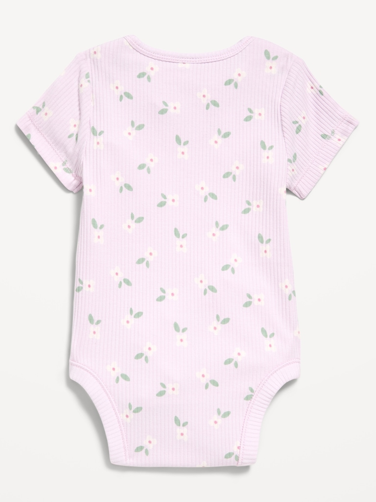 Printed Short-Sleeve Ribbed Bodysuit for Baby