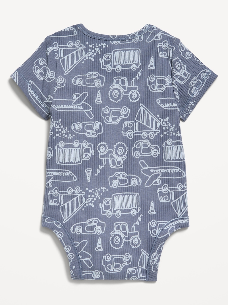 Printed Short-Sleeve Ribbed Bodysuit for Baby