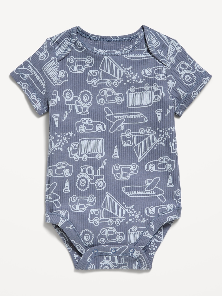 Printed Short-Sleeve Ribbed Bodysuit for Baby