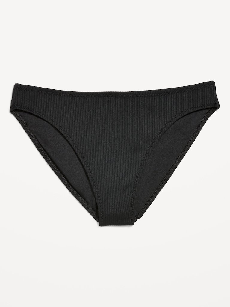 Ribbed Mid-Rise Bikini Swim Bottoms