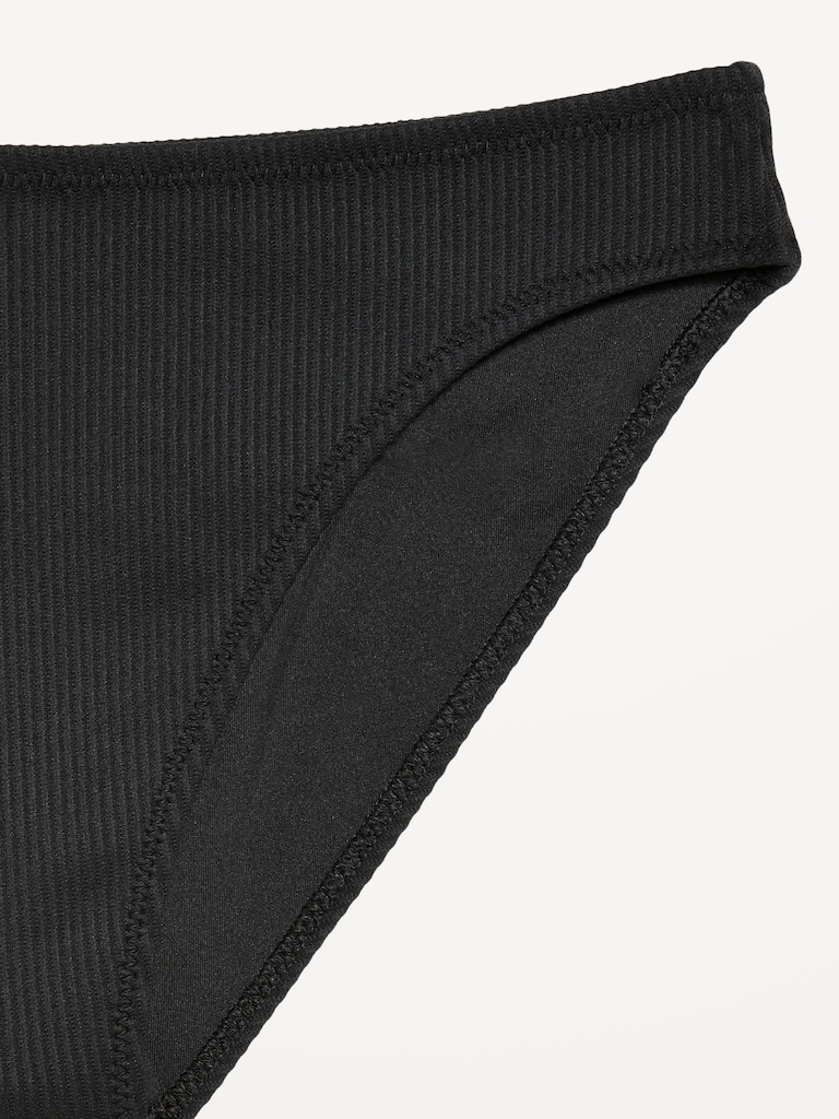 Ribbed Mid-Rise Bikini Swim Bottoms