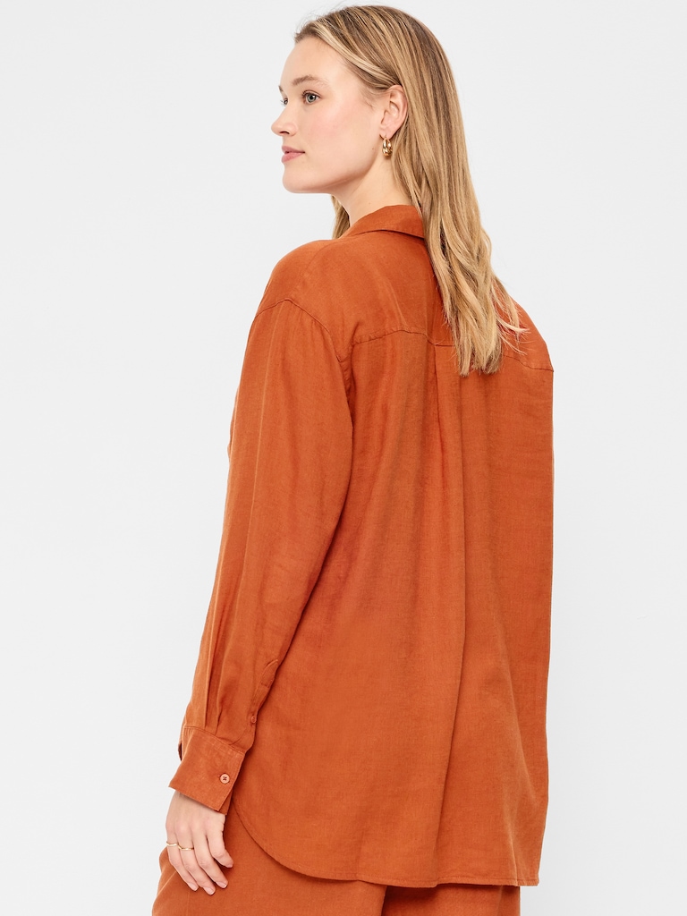Linen-Blend Loose Button-Down Shirt