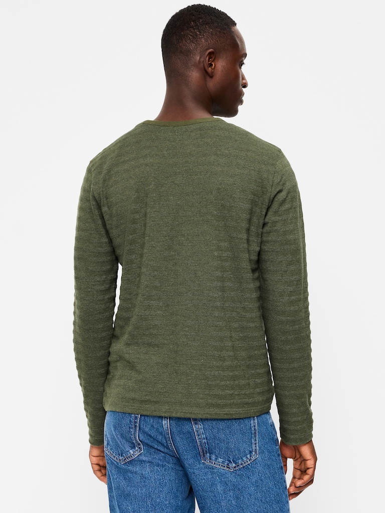 Long-Sleeve Textured-Knit Striped T-Shirt