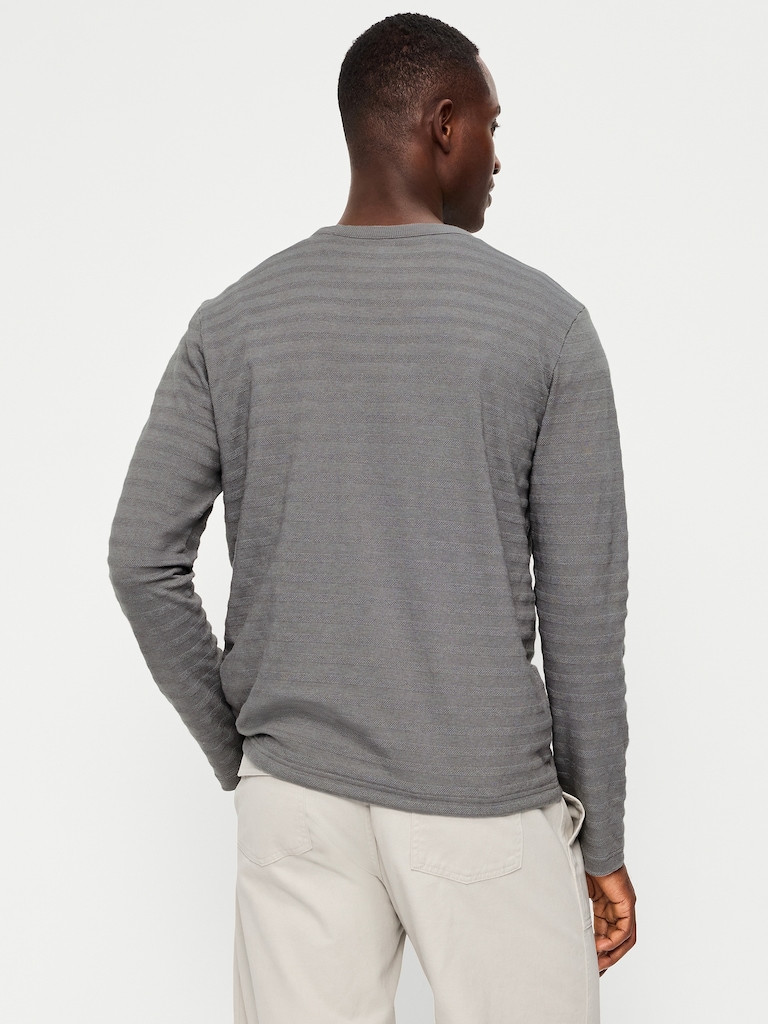 Long-Sleeve Textured-Knit Striped T-Shirt