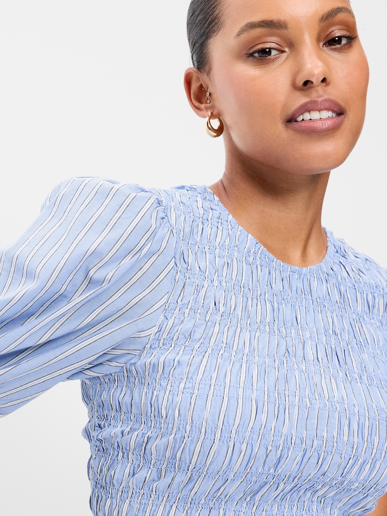 Puff Sleeve Peplum Smocked Top