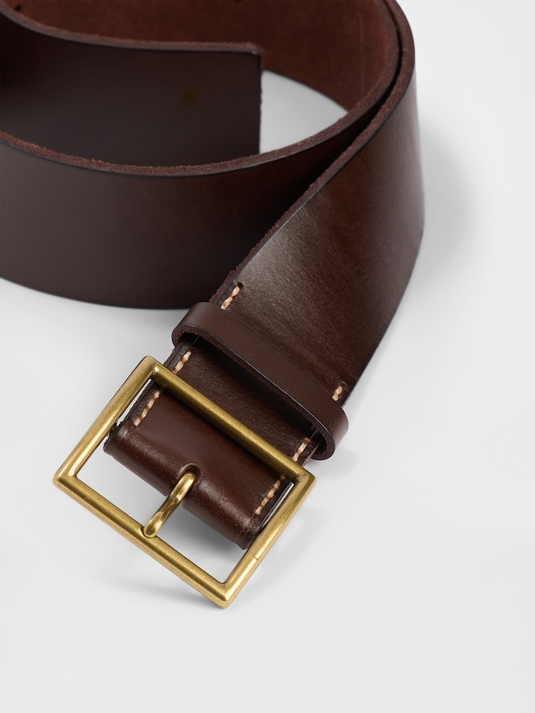 Leather Square-Buckle Belt