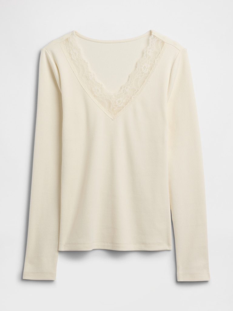 Ribbed Lace-Trim Top