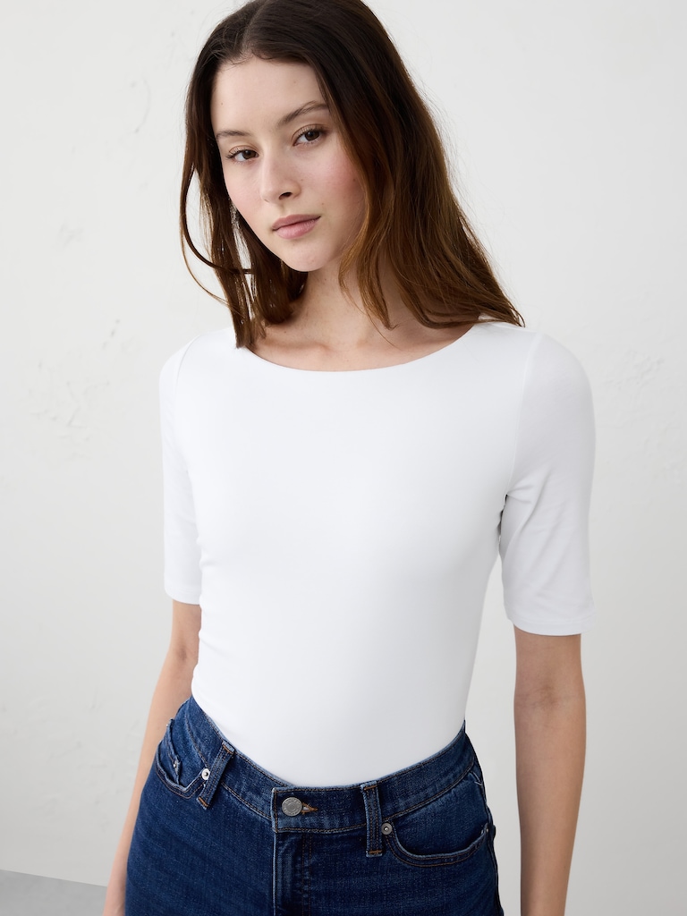 Soft Stretch Elbow-Sleeve Top