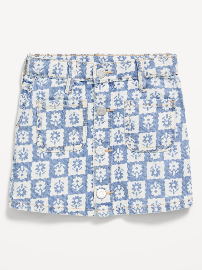 Printed High-Waisted Button-Front Jean Skirt for Toddler Girls