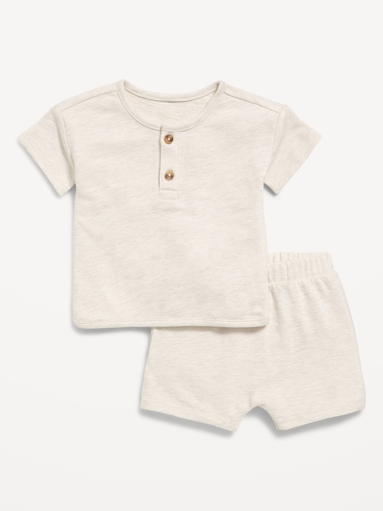 Jacquard-Knit Henley Shirt and Shorts Set for Baby