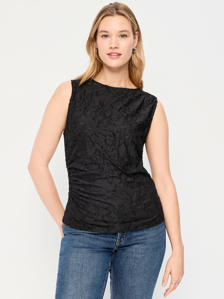 Jacquard Side-Drape Top