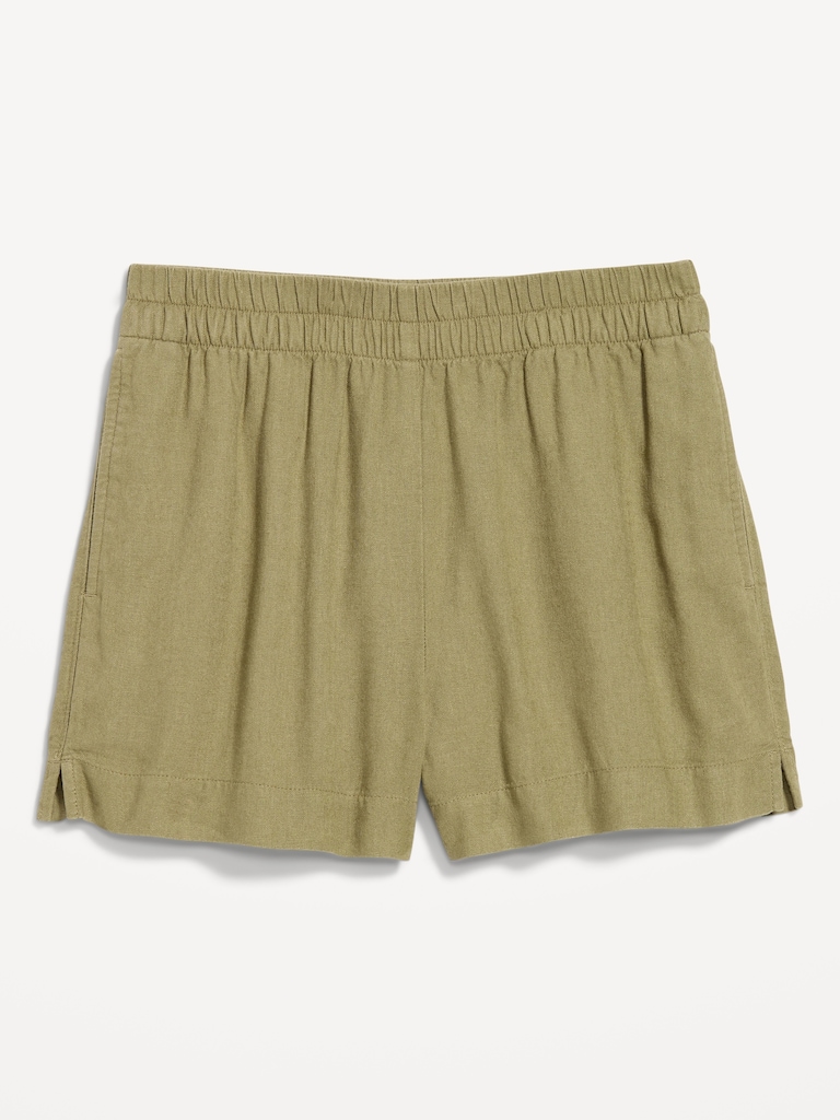 High-Waisted Beach Linen Pull-On Shorts