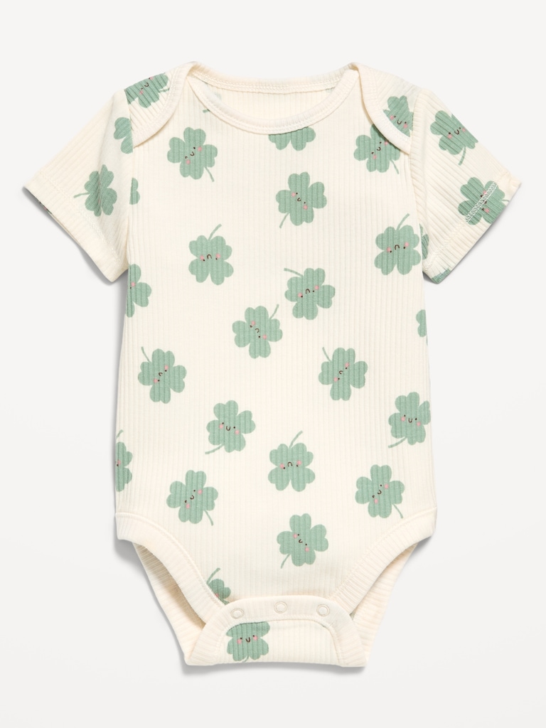 Printed Unisex Short-Sleeve Ribbed Bodysuit for Baby