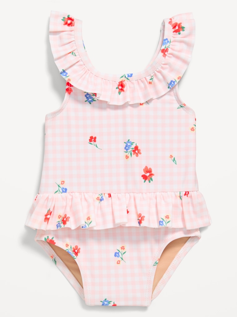 Printed Ruffle-Trim One-Piece Swimsuit for Baby
