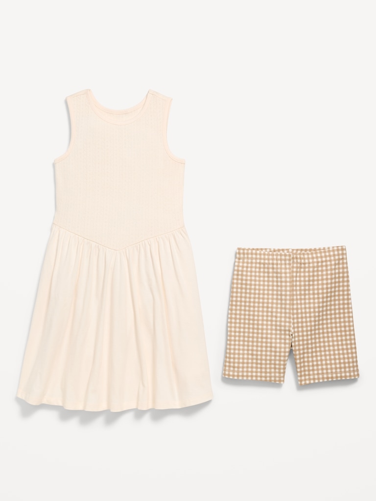 Sleeveless Fit and Flare Dress & Biker Shorts Set for Girls