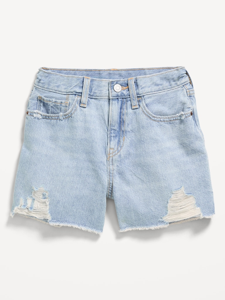 High-Waisted Ripped Frayed-Hem Jean Shorts for Girls