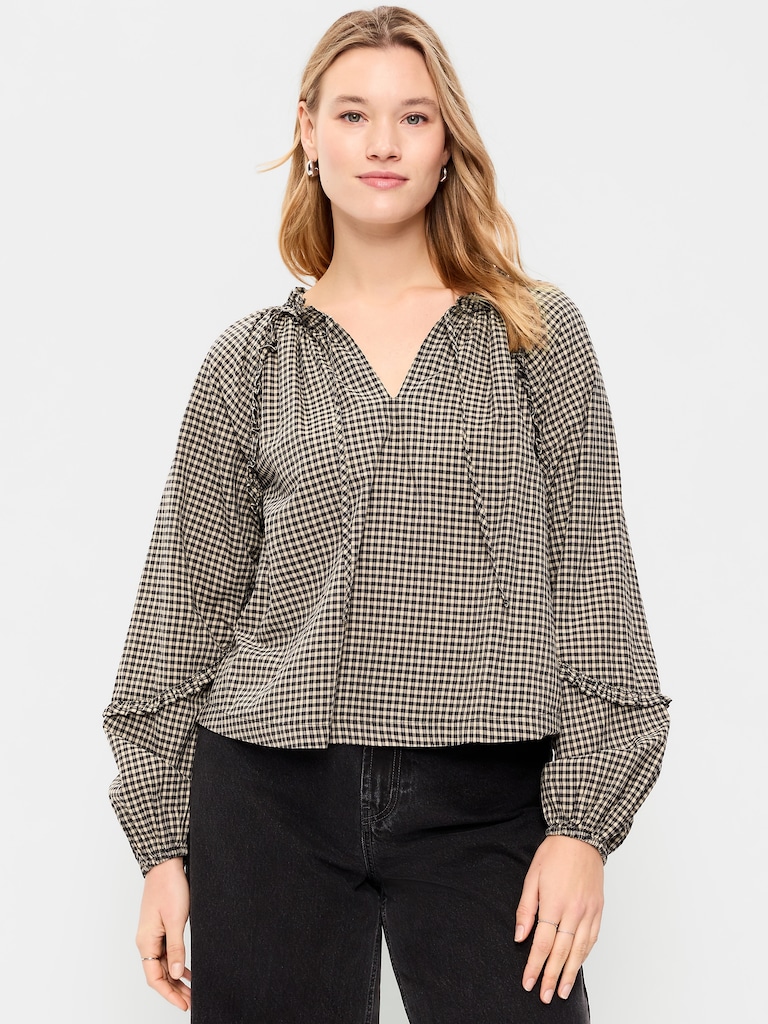 Long-Sleeve Ruffle Trim Top