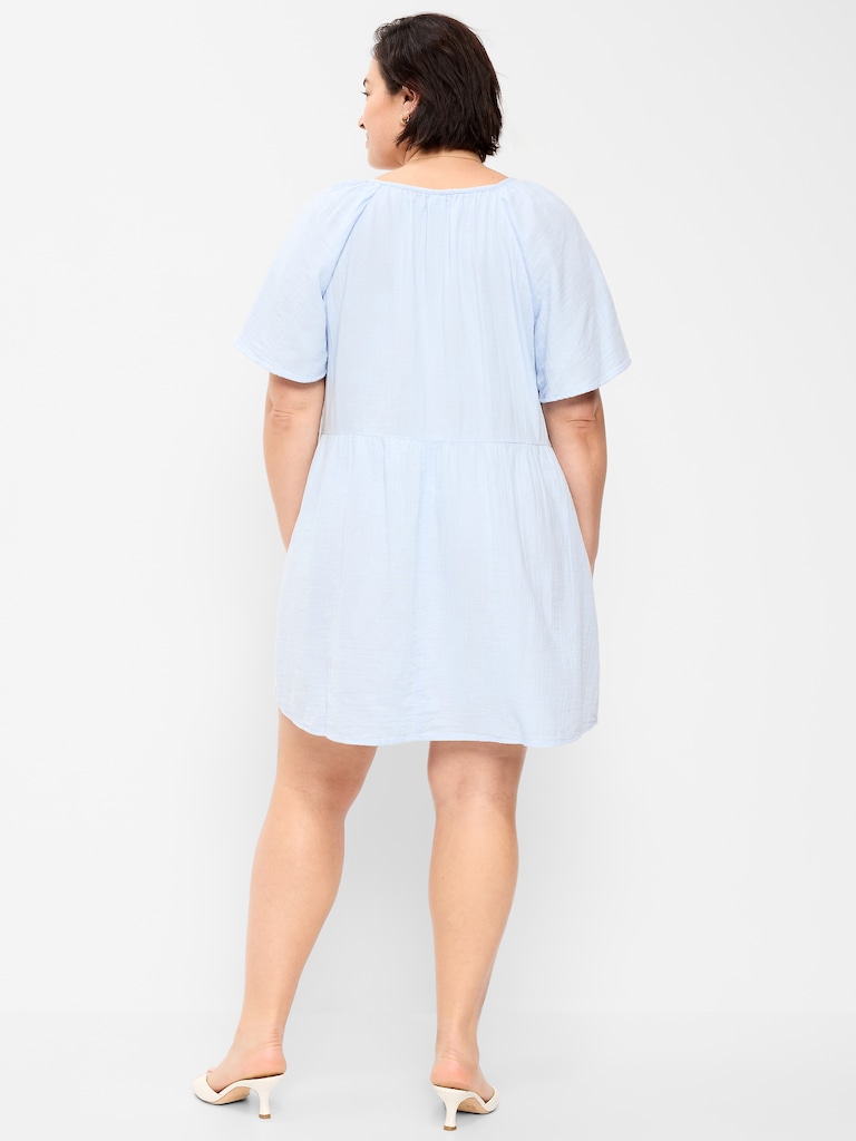 Crinkle Gauze Flutter-Sleeve Mini Swing Dress