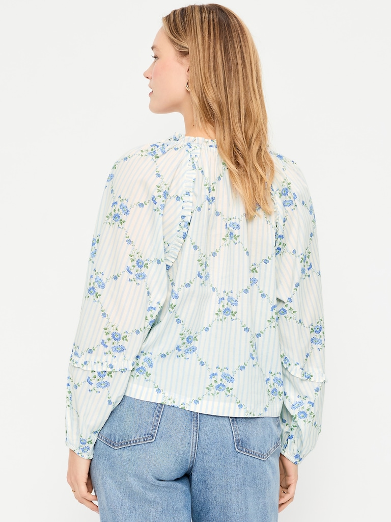 Long-Sleeve Ruffle Trim Top