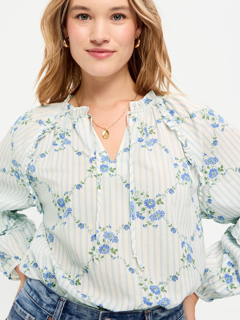 Long-Sleeve Ruffle Trim Top