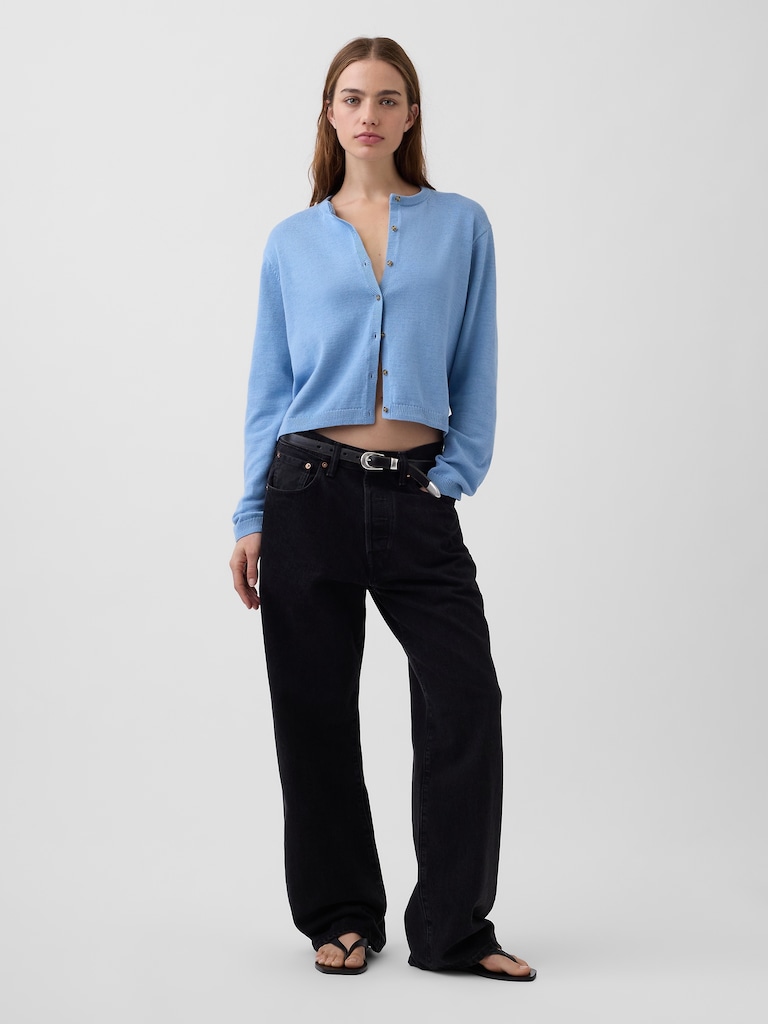 100% Cotton Relaxed Crop Cardigan Sweater