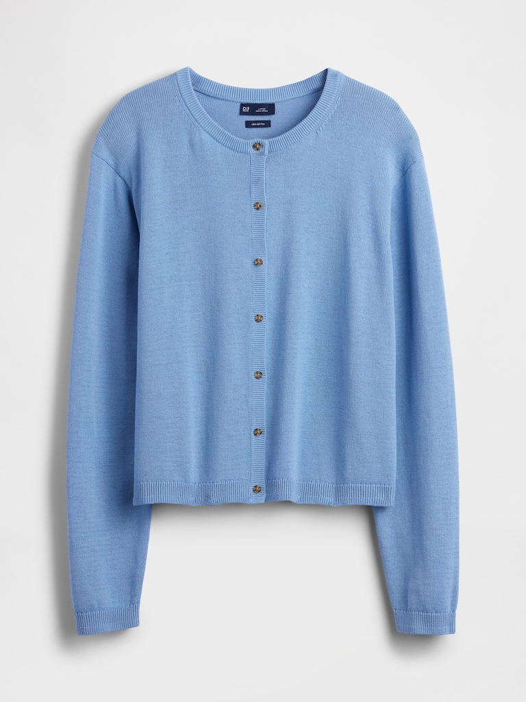 100% Cotton Relaxed Crop Cardigan Sweater