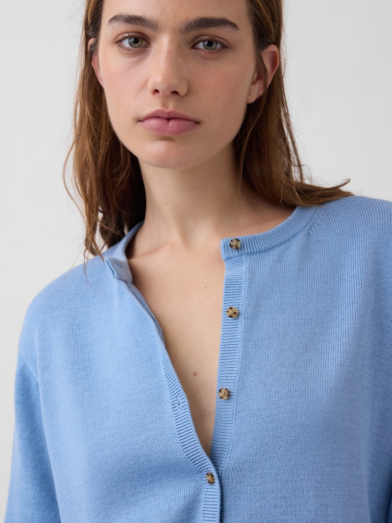 100% Cotton Relaxed Crop Cardigan Sweater